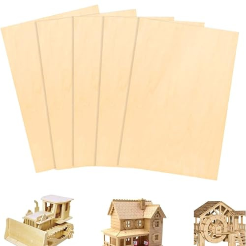 WANYI 5 Stück Holzplatte Holzplatten zum Basteln 220 X 300 X 3mm Sperrholz Quadratische Sperrholzplatte Bastelholz Platten für DIY Modellbau Holz Basteln Malen