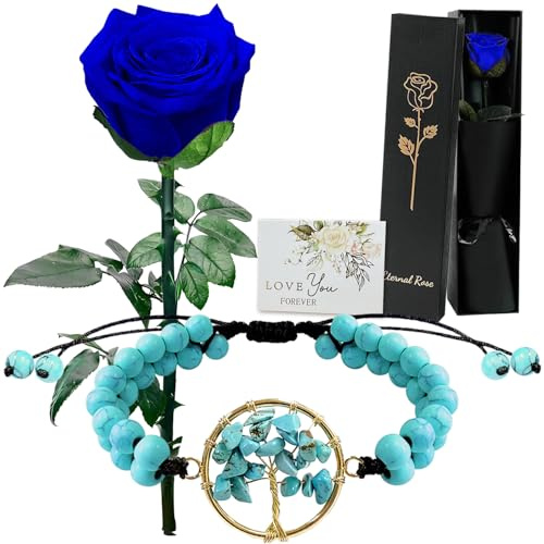 Ewige Rosen Geschenke für Frauen,Echte Konservierte Rose Einzeln mit Stiel,Blau Infinity Rosenstrauß Geschenkbox,Romantisches Blumen zum Jahrestag Valentinstag Geburtstag Weihnachtstag Muttertag