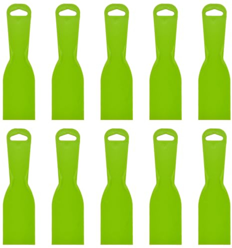 10 reusable plastic putty knives are flexible paint scraper tools used for decals, wallpapers, baking, wall and car putty, splashing, repairing, and painting(green)