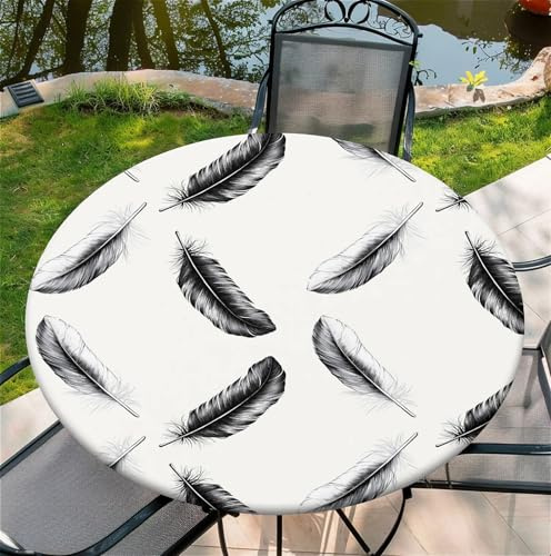 artslion Nappe Ronde d'extérieur avec Bande élastique Ø 44in-110cm Nappe de Jardin élastique avec Motif Plumes, pour Cuisine Jardin Fête Table