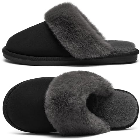 Donpsps Damer tofflor för män vinter Memory Foam Fluffig Mjuk Varm Slip On House Mocka, Fårskinn Mysig plysch för inomhus utomhus YSSvart 36.5-38