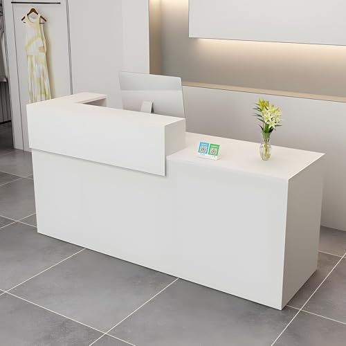 Bancone Reception Moderno in Legno con Ripiani e Cassetti, 100–180 cm Banco Negozio, Bancones da Accoglienza per Ufficio, Salone, Negozio, Hotel, Studio Professionale Bianco/Sinistra 120x100x60cm
