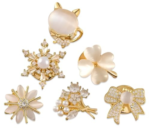 LONZIKP 6 Piezas Elegante Set de Broches para Mujer, Ideal para Ropa, Reducir Escote, Fijar Anti-Exposición, Clips para Cárdigan, Alfileres para Vestido de Novia, Clip para Vestidos