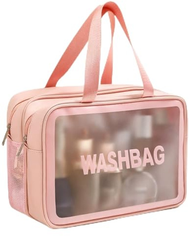 LENHAAYU Travel Toiletry Bag for Women and Men, Matte Translucent Toiletry Waterproof Toiletry Bag, Makeup Cosmetic Organizer Bag for Travel Toiletries Accessories Pink
