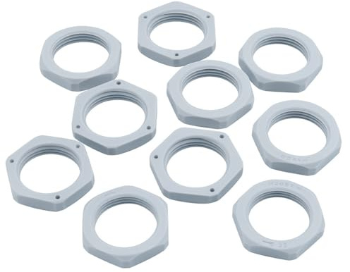 M25 Nylon Locknut – 25mm Polyamide Lock Nut – Pack of 10 – Lightweight, Durable, Corrosion-Resistant Fastening for Cable Glands, Electrical Enclosures, and Industrial Applications (Grey)