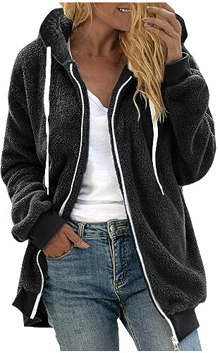 Wyongtao Veste Polaire Femme À Capuche Manteau Femme Hiver Zippée Unie Hoodies Gilet Femmes Cachemire Chaud Veste Chic Et Elegant Blousons Polaire En Peluche Épaissir Décontracté Et Doux
