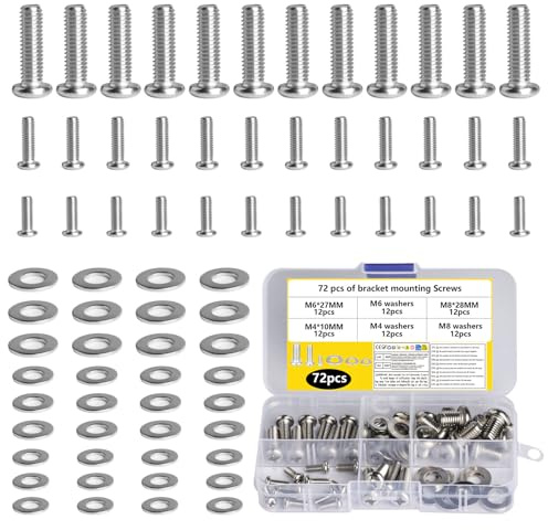 72 Pcs TV Bracket Screws for Back of TVs, M4 M5 M6 Vesa Screws, Stainless Steel Universal TV Mounting Hardware Kit with Washers for TVs Monitor Wall Mounts Bracket Fixings Kit