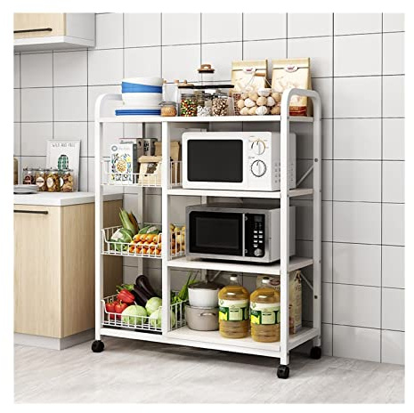 Carrello per microonde su ruote con supporto per cucina cremagliera per panettieri con cestini in filo metallico Scaffali Utility Rolling Kitchen Storage Rack per salvaspazio nization