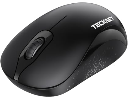 TECKNET Wireless Mouse, 2.4GHz, 1600 DPI, Ambidextrous, Black | USB Receiver, Optical, 3 Adjustable Levels, 12-Months Battery Life, Silent, Compatible with Laptop, PC, Mac