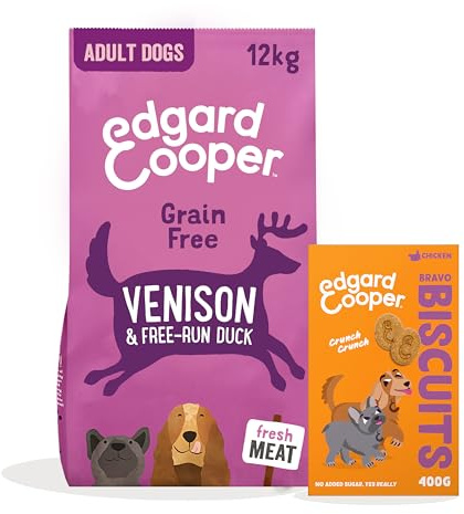 Edgard & Cooper Hundefutter Trockenfutter Wild & Ente Getreidefrei 12kg + Huhn Hundekekse 1x400g - Trockenfutter & Leckerli Bundle