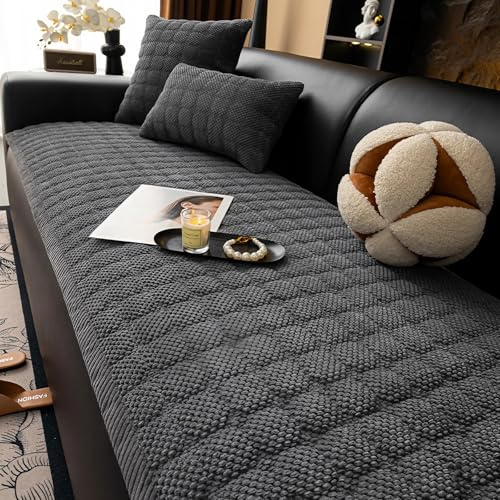 YSPZDQ Dickes Cord Sofa für 3/2/1/4 Sitzer und L-Form, Rutschfester Couch Überzug, waschbarer Sofa Bezug und Cover für Wohnzimmersofa(Gray,55 x 220cm)