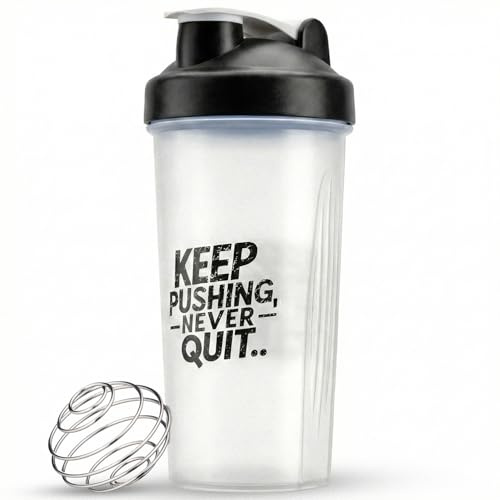 Active 100 Protein Shaker Bottle 600ml, Leakproof with Stainless Steel Wire Mixing Ball, BPA-Free, Dishwasher Safe Gym Shaker for Protein Shakes, Smoothies, Pre-Workout & Supplements (White & Black)