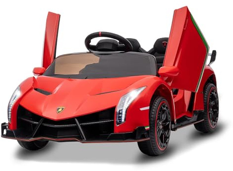 Lamborghini, auto per bambini, 12 V, funzionamento a batteria, 4 ruote, telecomando, 3 velocità, luci LED, clacson, musica, veicolo elettrico per bambini e bambine, verde