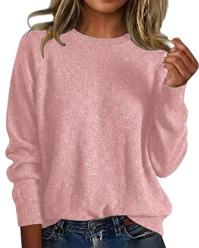 Générique Pull Paillettes Femme Chic Et Elegant Sweat Sweatshirts Grande Taille Manches Longues Pullover Pulls Hiver Chaud Col Rond Décontracté Sweatshirt Vetement sans Capuche Confortable Haut