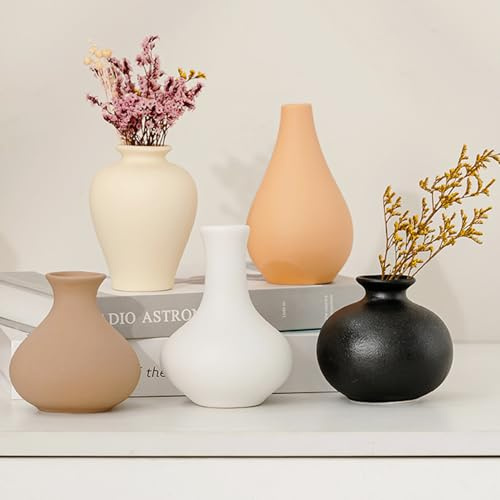 Aisamco 5 Vasi Ceramica Colori Neutri | Beige grigio bianco, Soggiorno centro tavola, Mensola camera, Ufficio cucina, Boho