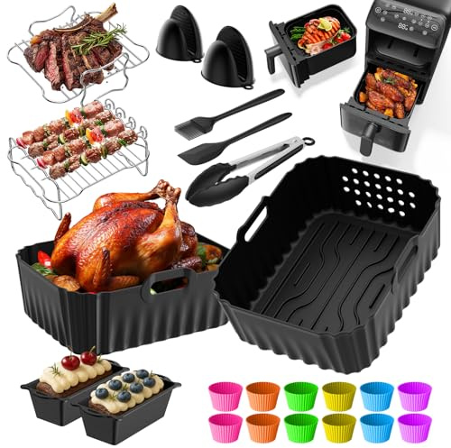 Set di accessori per friggitrici ad aria calda, 23 pezzi, compatibile con Philips 4000 serie NA460, 10L, griglie in acciaio inox, stampi in silicone, stampi per scatola, pirottini per muffin, guanti