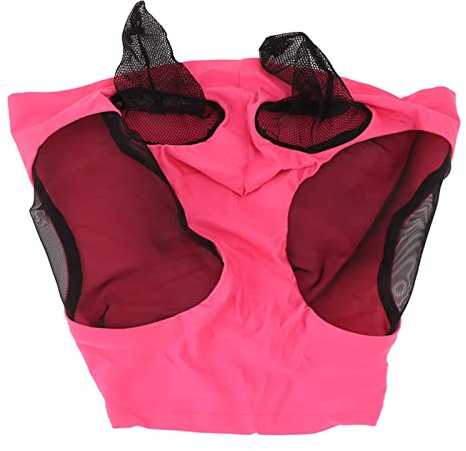 Máscara contra Moscas de Caballo con protección para los oídos, Cubierta Facial de Malla elástica Transpirable para Montar en Equipo Ecuestre, Tejido de Punto Suave Resistente a (Rosa roja)