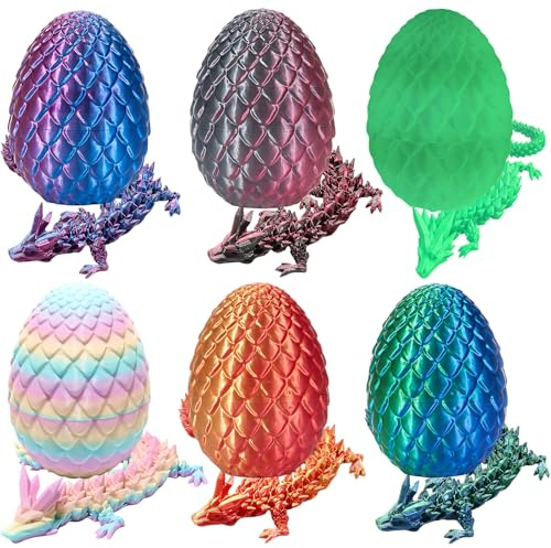 JNGTKL 3D Printed Dragon Egg, 6 Pack Articulated 3D Printed Dragon, Fidget Play 3D Printed Animals, Home Office Easter Decor, Teens & Adults Mythical Ornament Gift