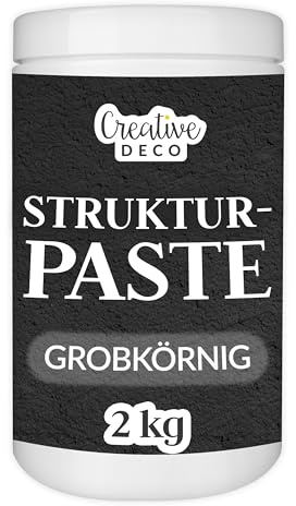 Creative Deco Strukturpaste Grobkörnig 2 kg | Schwarze Spachtelmasse | für Acrylmalerei | Modellierpaste für Kunstprojekte, Acrylfarbe, DIY, 3D-Effekte, Texturen | Mit Palettenmesser aufzutragen