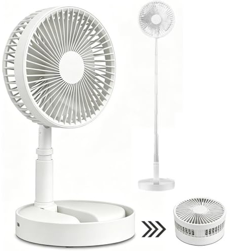 TASBER Portable Standing Fan, 3-in-1 Foldable Pedestal Fan, 7200mAh USB Rechargeable Fan Portable, Height Adjustable Foldable Desk Table Fans Rechargeable for Bedroom Home and Outdoor