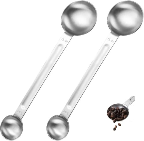2PCS Magnetic Measuring Spoons Set, Double Ended Teaspoon Stainless Steel Coffee Scoop, 1 TSP (5ml) & 1 Tbsp (15ml) Dual-Head Kitchen Measuring Spoons for Cooking Baking, Silver