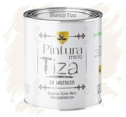 SPSIL Pintura a la Tiza Blanco Tiza 750ml Multiusos Sin Lijado, Secado Rápido Lavable Ecológica, Mate Vintage para Madera Metal Yeso, Interiores Exteriores Bricolaje y Renovación de Muebles
