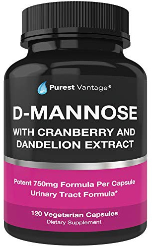 Purest vantage D Mannose Capsules with 600mg D-Mannose Powder Per Cap - with Added Cranberry and Dandelion Extract to Aid in Bladder, Urinary Tract and UTI Support - 120 Veggie Caps