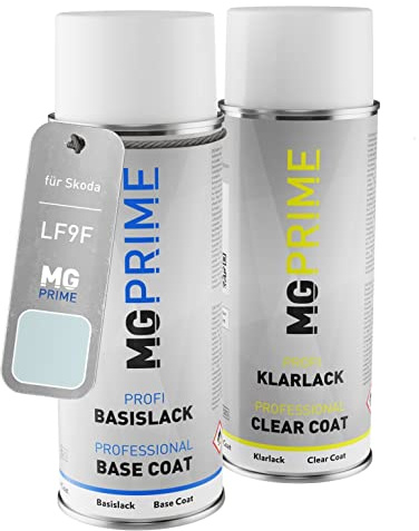 MG PRIME Autolack Set Spraydose für Skoda LF9F / J3 Laser White + Klarlack | Laser Weiss, Set aus Basislack + Klarlack, Sprühdosen 400ml