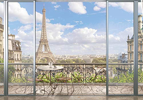 wandmotiv24 Photo murale Vue balcon Paris XS 150 x 105cm - 3 pièces photo, papier peint non tissé Ville, tour eiffel, france M1216