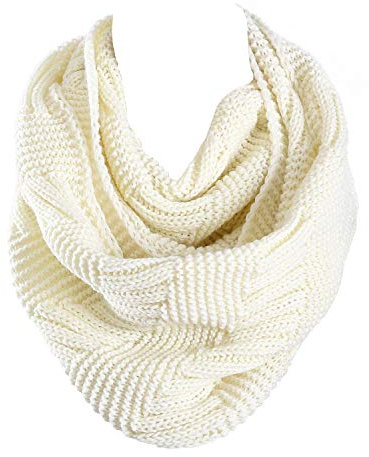Marte&Joven Thick Warm Women Infinity Scarf White Fashion Knit Winter Circle Loop Scarves, 51 X 12