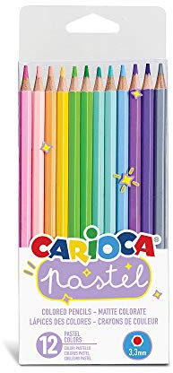 Carioca Pastel - Confezione da 12 Matite Esagonali Colori Pastello. Colori Assortiti e Brillanti, Scrittura Moribida. Ideali per Disegnare e Colorare