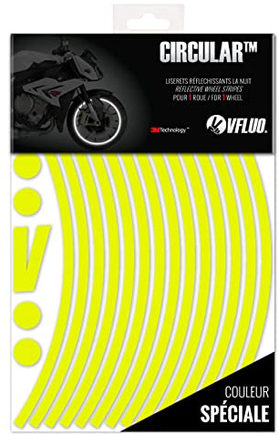 VFLUO - Kit Pegatinas Llantas de Moto Reflectantes, Autoadhesivas para 1 Rueda, 3M Technology™ - Gran Visibilidad Lateral - Discreto y diseño - Fácil colocación
