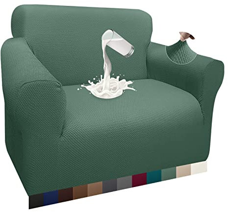 Granbest Dicke Wasserdicht Sofabezug 1 Stück Luxuriös Thick Couchbezug für Hunde Schick Jacquard Elastische Couchbezug Möbelbezüge mit Anti-Rutsch-Schaumstoffe (1 Sitzer, Salbei)