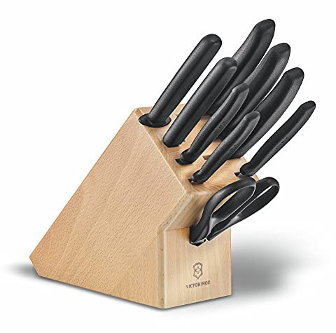 Victorinox Swiss Classic knivblock, 9 delar, fylld, kökskniv, universell kökssax, tillverkad i Schweiz, trä
