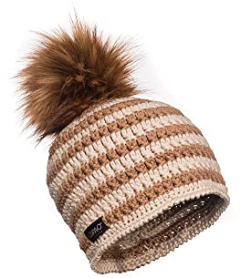 Merino-Mütze ANDERMATT hell-beige/camel Unisex Wollmütze mit vegetarischem Bommel Bommelmütze Pudelmütze Damen-Mütze Herren-Mütze siamo-handmade