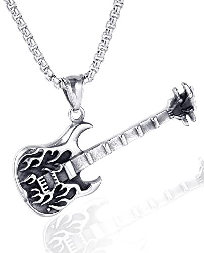 COPAUL Herren Edelstahl Rock Gitarre Anhänger Halskette E-Gitarre Bass Schmuck Geschenk für Hip Hop Musikliebhaber