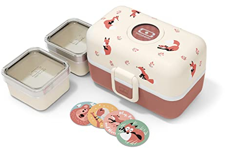 monbento - Lunch Box Bambini MB Tresor Fox - Volpe - Porta Pranzo con 3 Scomparti - Perfetto per Pranzi o Merende a Scuola/Parco - Senza BPA - Sicuro Per Uso Alimentare - Rosa