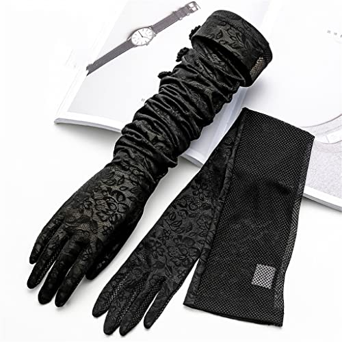YANYUESHOP Fahrhandschuhe Damen Sommer Dünn Lange Spitze Eisseide Ärmel Vollfinger Touchscreen (Color : C, Size : One Size)
