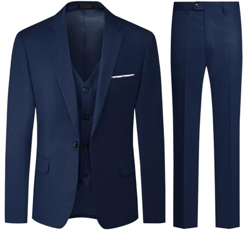 Allthemen Mens Suits 3 Piece Regular Fit Wedding Formal Dress Suit One Button Business Suit Blue L