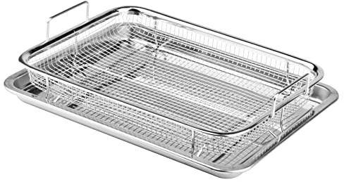 Fenghome Backblech mit abkühlgitter, grillkorb edelstahl grillgitter edelstahl für Backen Von Keksen Grillen Und Kühlen Rostfrei und Weniger Klebrig Grillgitter BBQ Backkorb-Silber (32.5x24.5x5.2cm)