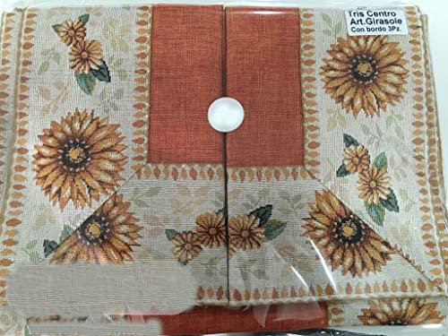 Corredocasa Tris di Centro con Particolare Disegno Girasole in Tessuto Manifattura Italiana (Biscotto)