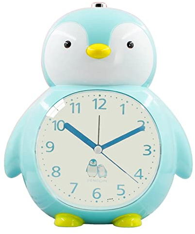 CULASIGN Cartoon Pinguin Wecker, Wecker Kinder ohne Ticken,ABS Kunststoff Sturzsicher Wecker mit nachtlicht, Für Kinder Schlafzimmer Jungen Mädchen (See blau)