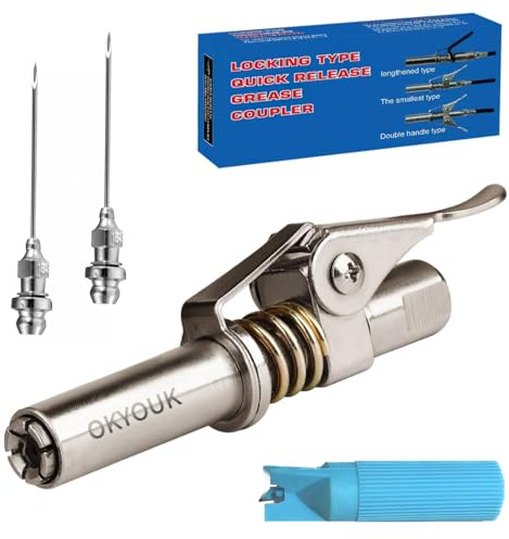 OKYOUK Minimale Fettpressenkupplung (nur 1,3 cm), Hochdruck-Kupplung, Schnellverschluss-Fettspitzen mit Reinigungswerkzeug, passend für alle 1/8 Zoll NPT (Fettadapter-Stift-Set)