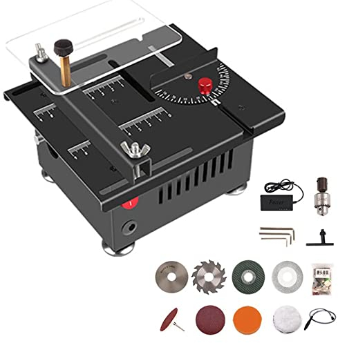 XDLYWUZIQ Mini-tischkreissäge, Mit Gehrungslehre, Anhebbarem Sägeblatt, DIY-holzbearbeitungs-drehmaschine, Polierer, Bohrmaschine Für DIY-handgemachtes Holzmodellhandwerk, Schneiden Von Leiterplatten