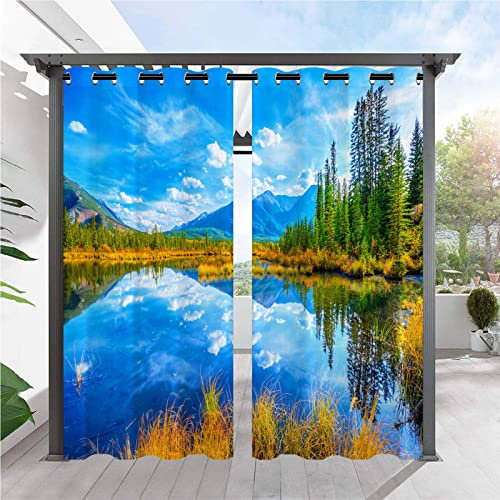 ANHOPE Natur Landschaft Wald See Berg Outdoor Vorhänge mit Ösen Oben Wasserdicht Wetterfest Aussen Gardinen für Balkon Terrasse Garten Pergola Pavillon Außen Vorhang 2er Set B132 x H214 cm