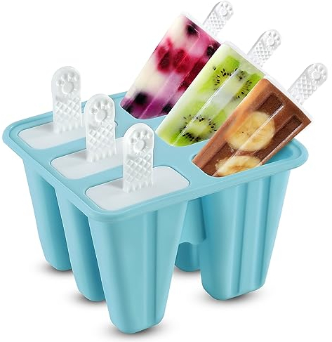Albert Austin 6 Ice Lolly Moulds Food Grade BPA Free Silicone Ice Lolly Maker Easy to Clean and Release Leakproof Ice Cream Moulds with Sticks Reusable and Durable Popsicle Moulds for Kids Adults