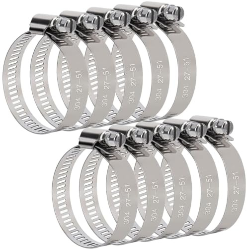 BZKSER Jeu de Colliers de Serrage - 10 pièces Colliers de Serrage réglables en Acier Inoxydable (27-51 mm) pour Jardin, Machine à Laver et Piscine - kit d'assortiment de Colliers de Serrage