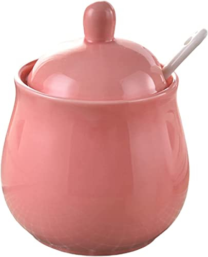 ZzzaNa Vajilla de cerámica, ollas de Leche, Juegos de Crema y azúcar, Jarra de Leche y azucarero, decoración for Cocina, Jarra de Leche roja y azucarero Tarros (Color : Pink, Size : Sugar Bowl)