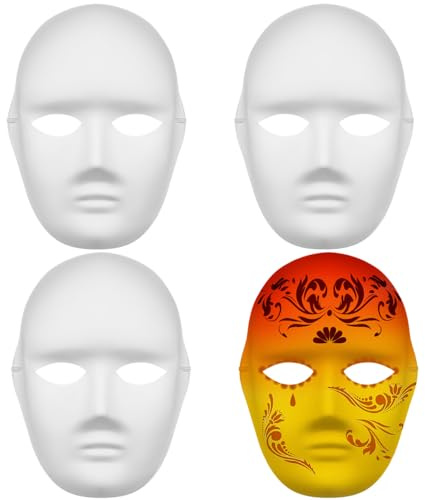 MAGICLULU 4 Pcs White Full Face Masks Unpainted Masquerade Paper Mask Blank Paintable Paper Mache for Craft Halloween Mardi Masquerade Cosplay 9.43 x 7.07 x 0.39Inch