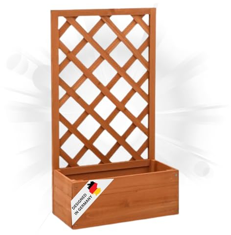 DELUKE Rankkasten Gartenspalier MINO braun | 90x50x25cm | Spalier mit Blumenkasten mit Rankgitter Rankhilfe mit Pflanzenkasten Blumenkübel Pflanzgefäß